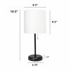 Creekwood Home Oslo 19.5in Contemporary Bedside USB Port Feature Metal Table Lamp, Black, White Drum Fabric Shade CWT-2011-BA